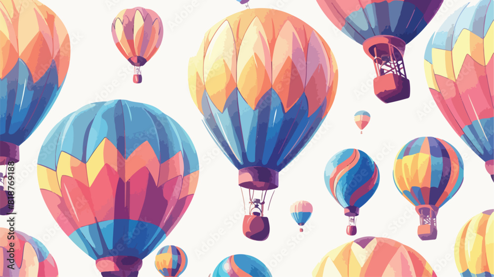 Air balloons vector seamless pattern. Flying aircraft