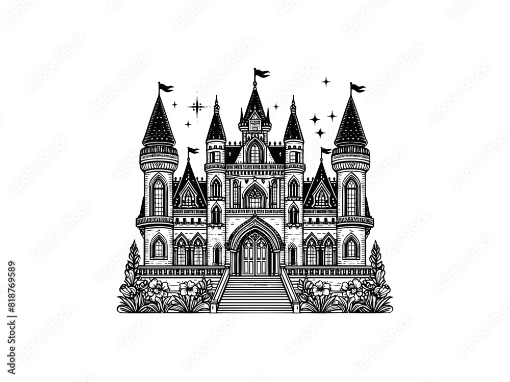 Obraz premium Mystical Majesty: Elegant Princess Castle Vector Illustration for Storybook Designs