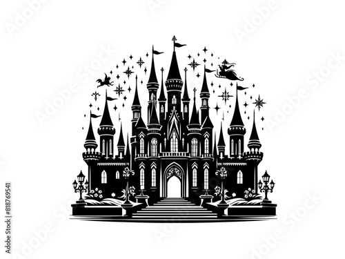 Mystical Majesty: Elegant Princess Castle Vector Illustration for Storybook Designs