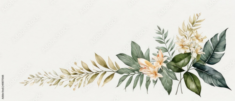 tropical leaves and flowers in a soft watercolor style background tropical leaves and flowers in a soft watercolor style background