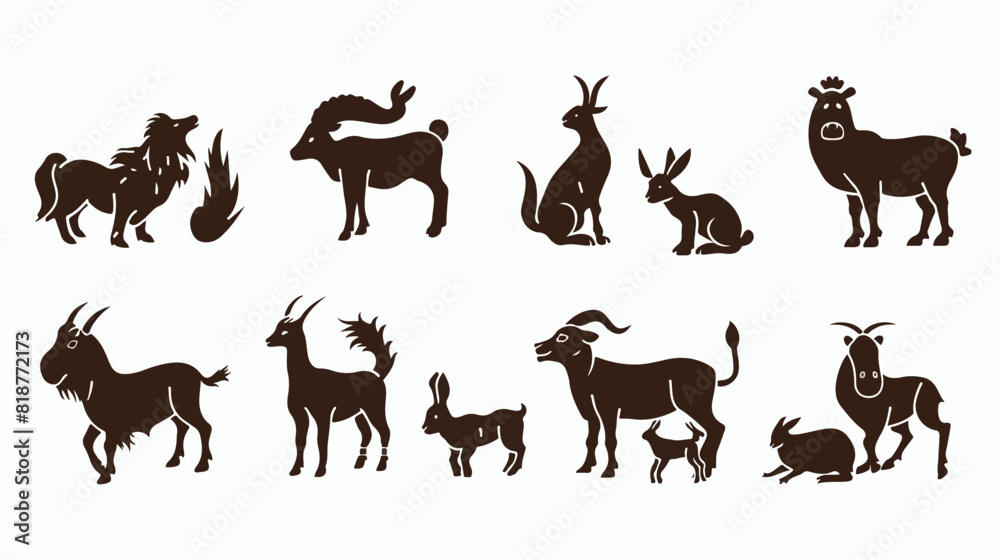 Animals silhouettes Chinese Zodiac symbols. 12 signs