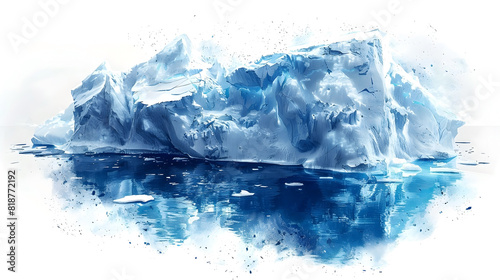 Watercolor Depiction of Accelerating Polar Ice Cap Melt and Amplifying Climate Impacts Worldwide photo