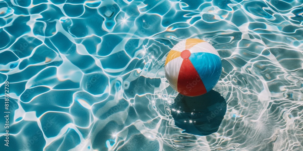 Colorful Beach Ball in Sparkling Blue Pool Water for Summer Fun and Relaxation