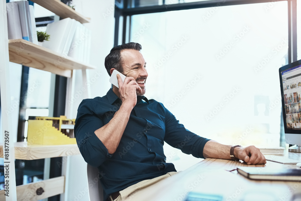 Business man, phone call and architect by desk for communication, conversation or negotiation deal. Talking, contact and employee in office for networking, client b2b or explaining project details Business man, phone call and architect by desk for communication, conversation or negotiation deal. Talking, contact and employee in office for networking, client b2b or explaining project details