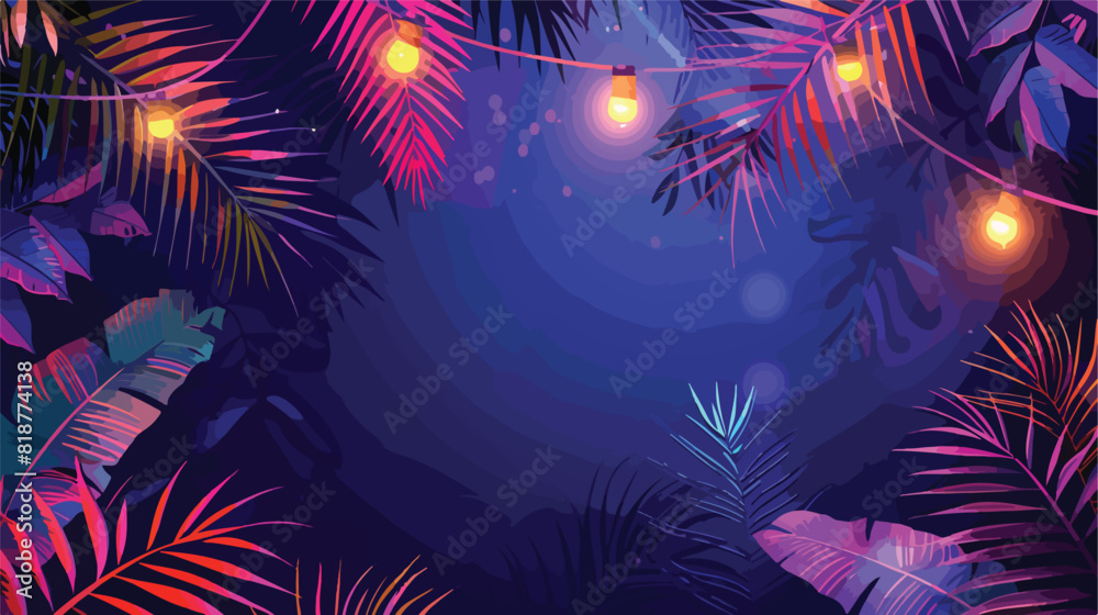Summer night party poster template with palm tropical