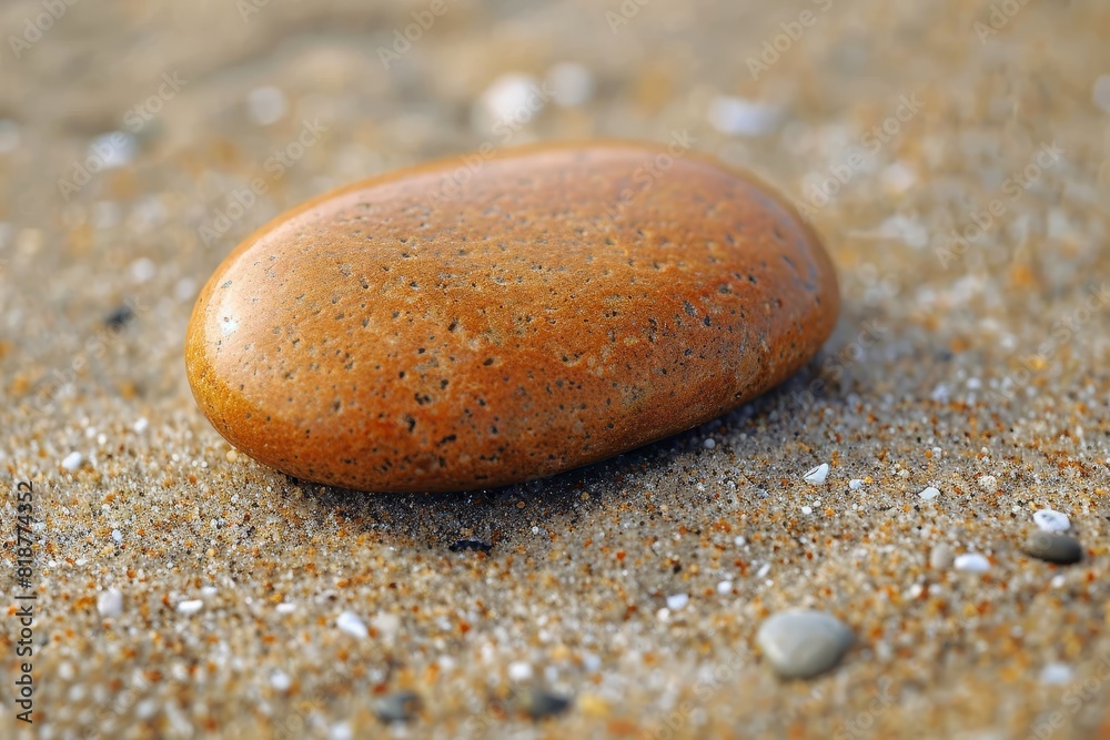 A minimalist image of a single smooth pebble, perfectly centered on sand, captured from a top view A minimalist image of a single smooth pebble, perfectly centered on sand, captured from a top view