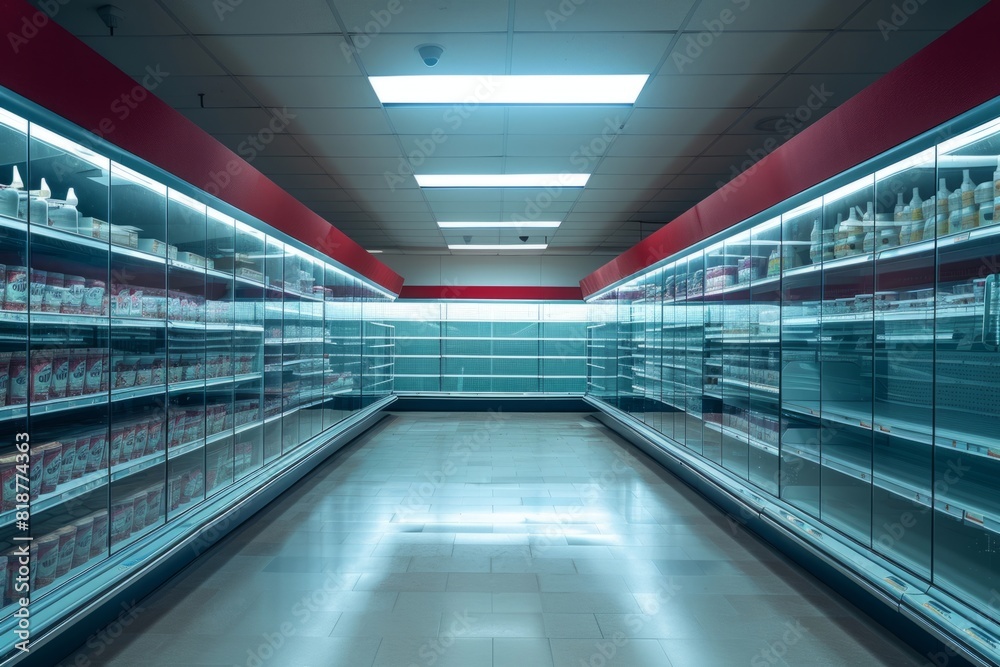 Fototapeta premium Empty grocery store shelves supermarket in crisis