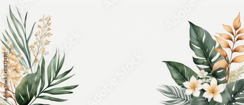 tropical leaves and flowers in a soft watercolor style background photo
