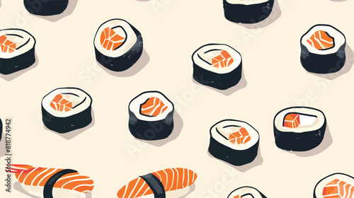Sushi seamless Asian food pattern design. Japanese