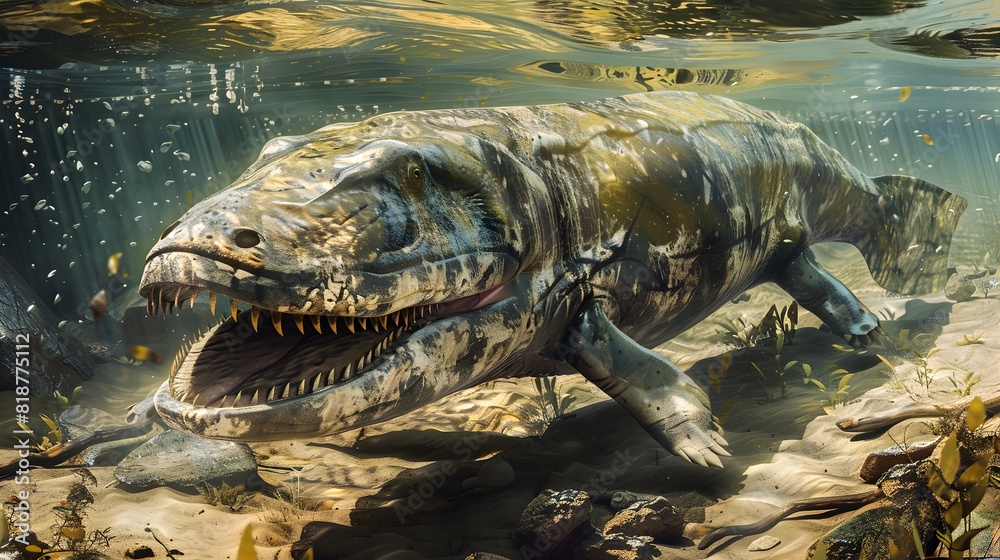 Watercolor Depiction of Prehistoric Aquatic Ecosystem Unearthing