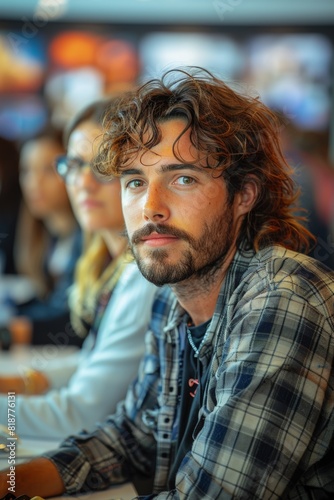 Bearded man sitting at table