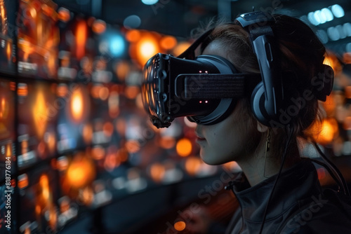 Woman immersed in virtual reality experience