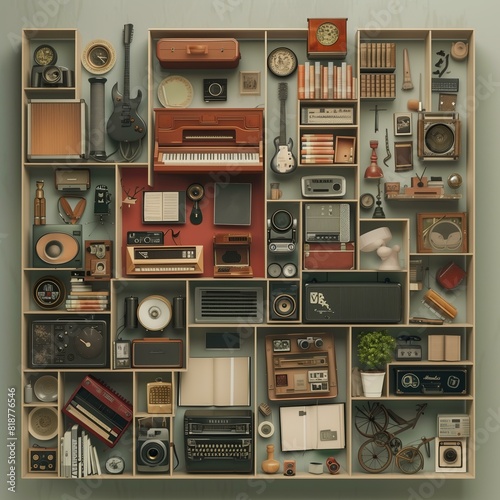 Illustration in knolling style - house photo