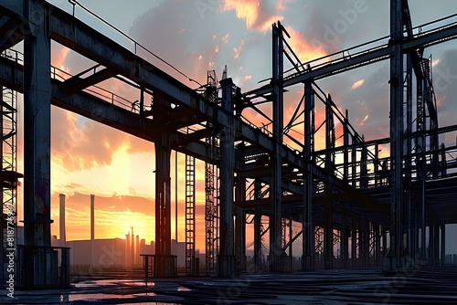 steel structure building in construction background dark colors. photo