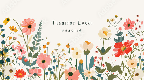 Thank You card with spring flowers. Floral botanical