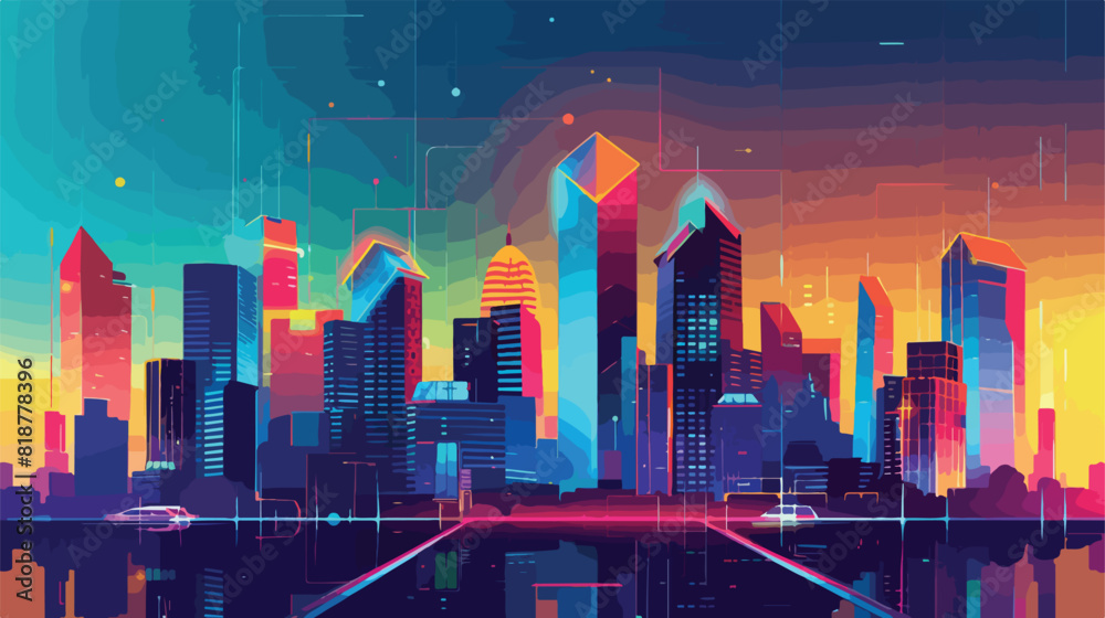 Banner for web design. Future city flat illustration.