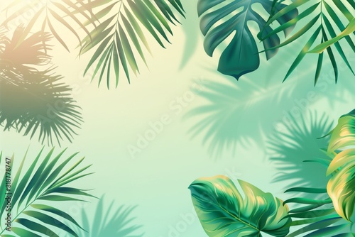 Tropical Palm Leaves Background with Sunlight and Shadows - Summer Nature Concept Graphic Clear Space for Text