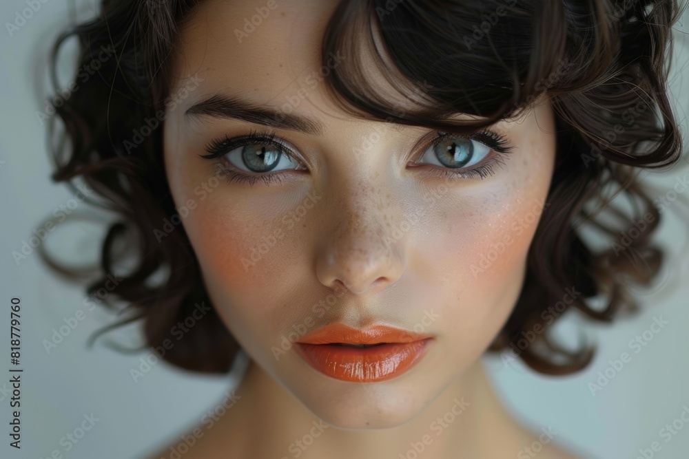 Fototapeta premium Close up of a womans face with blue eyes
