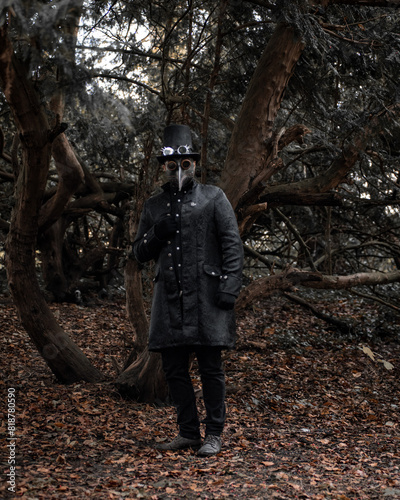 Slika na platnu Man wearing a mask and a black outfit in a forest