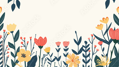 Blossomed spring flowers and leaves on white background