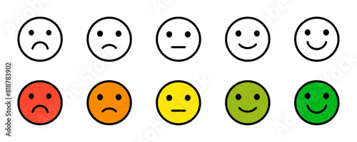 Feedback rating emoji icon set in different color. Rating emoji icon. Vector illustration. 