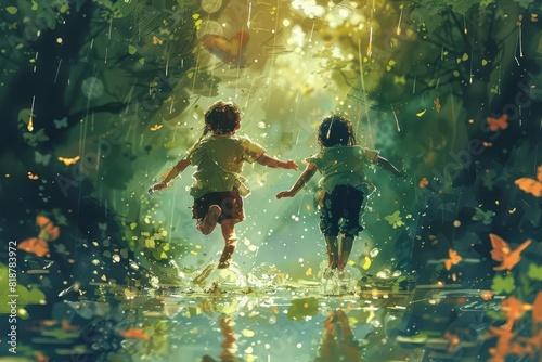 Leap into puddles, climb trees, and chase butterflies in a world of endless fun, photo