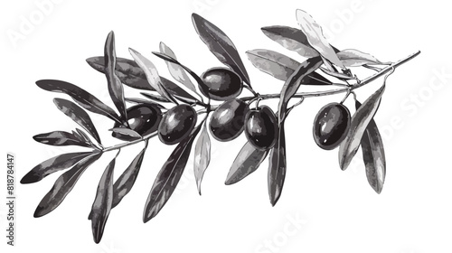 Botanical drawing of olive or Olea Europaea tree bran photo