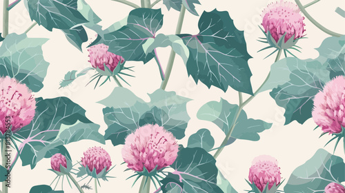 Botanical seamless pattern with burdock prickly heads