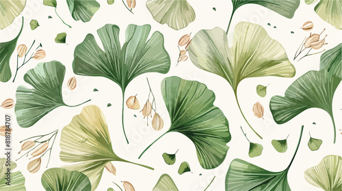 Botanical seamless pattern with green Ginkgo biloba t