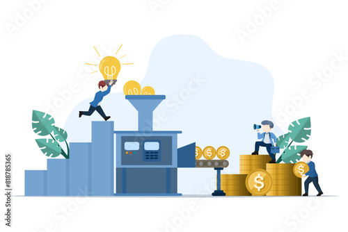 Concept for making money, mobile income, business ideas, turning ideas into money, business consulting, mobile commerce, for website banner. flat vector illustration on background.