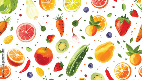 Fototapeta Naklejka Na Ścianę i Meble -  Bright colored seamless pattern with fruits 