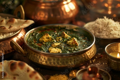 Bowl of food on a table with other food, indian food background 