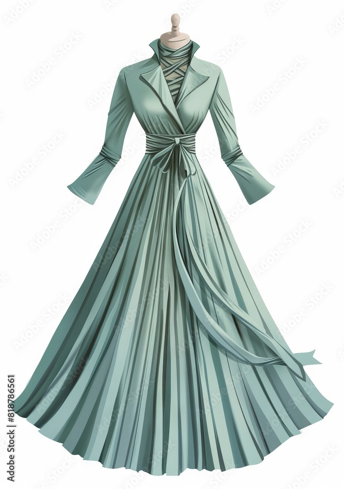 A green dress with a long sleeve and tie. A green dress with a long sleeve and tie.