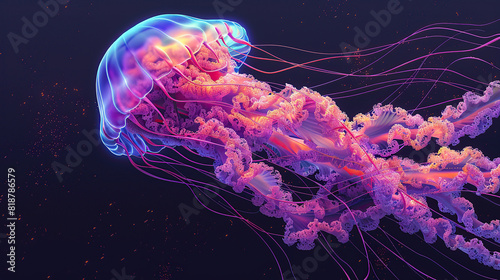 comic sea creatures, jellyfish, stylish illustration, marine life, underwater, cartoonish, artistic, creative, vibrant, colorful, whimsical, fantasy, ocean, aquatic, playful, fun, imaginative, detaile