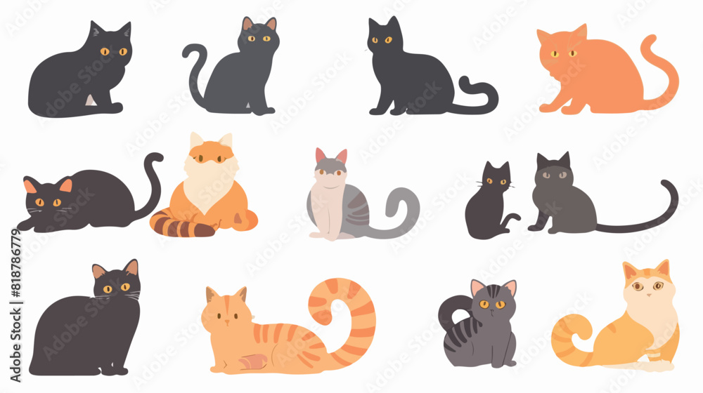 Bundle of adorable cats of various breeds sitting 