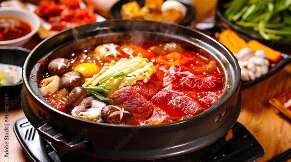 A pot of food with meat and vegetables.