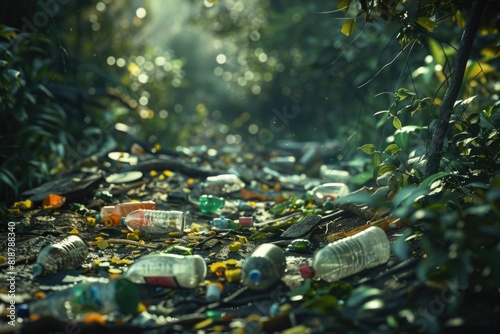 A disturbing scene of litter scattered in a once-pristine natural environment, showcasing the negative impact of human negligence on nature photo