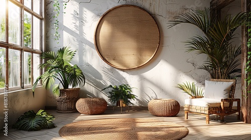 Wallpaper Mural A Poster Frame Mockup on the wall surrounded by green plant, natural light pass through the window  Torontodigital.ca