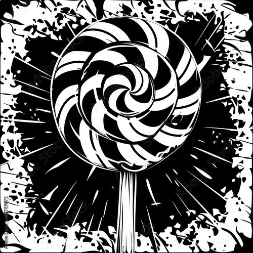 Black And White Doodle. Lollipop Spiral Illustration on a White Background photo
