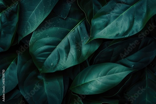 Dark Leaf. Abstract Tropical Green Leaf Background with Copy Space