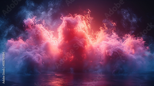 A vibrant  abstract image of colorful smoke or clouds in shades of pink  purple  and blue  illuminated by a bright light source  creating a dramatic and ethereal effect.