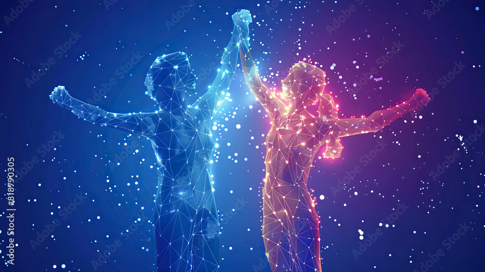 Polygonal wireframe Silhouette of a man and a woman on a blue background. Polygonal wireframe low polygonal illustration Polygonal wireframe Silhouette of a man and a woman on a blue background. Polygonal wireframe low polygonal illustration