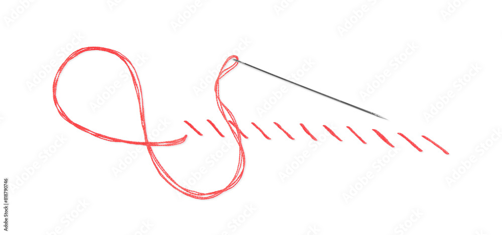 Sewing needle with thread and stitches isolated on white Sewing needle with thread and stitches isolated on white