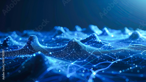 3d rendering of abstract digital landscape with connecting dots and lines. Network connection structure. Technology background