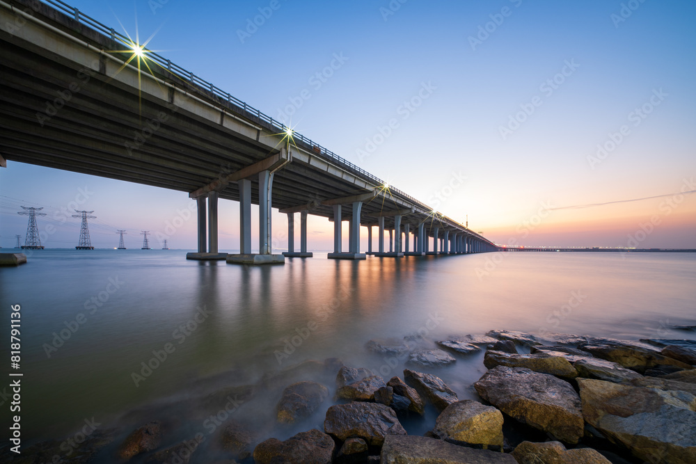 Guangzhou-Shenzhen Coastal Expressway in sunset, long exposure Guangzhou-Shenzhen Coastal Expressway in sunset, long exposure