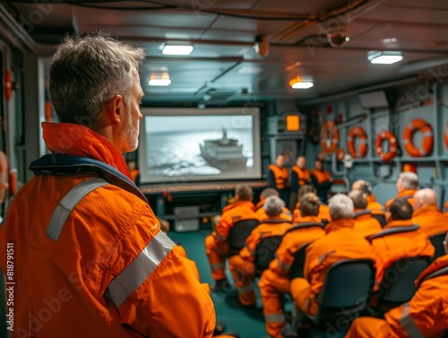 A training session for new seafarers on a ship