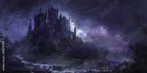A Halloween scary castle is a dark and foreboding structure that looms in the distance photo