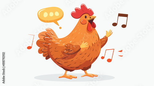 Funny brown chicken clucking and singing songs. Speec photo