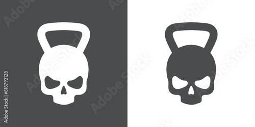 Logo club fitness. Silueta de pesa rusa con forma de calavera de esqueleto humano