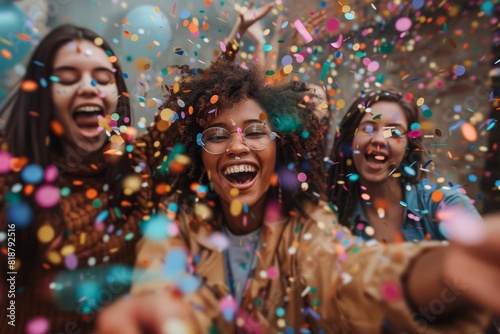 diverse group of friends celebrating with confetti joyful party scene © Lucija